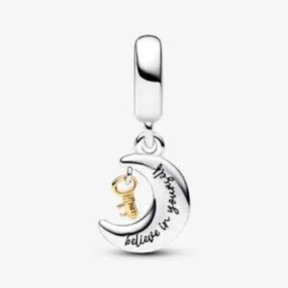 Pandora Two-tone Key & Moon Dangle Charm - Picture 2 of 3